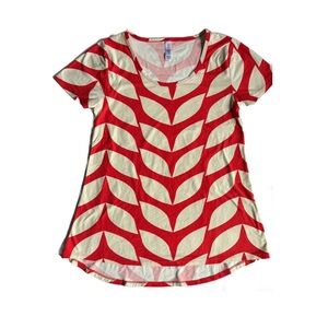 LuLaRoe Red and White Classic Tee with Leaf Graphic